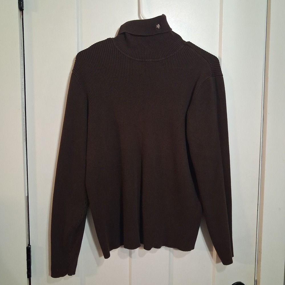 Vintage Lauren Ralph Lauren Turtleneck Women XL Brown Ribbed 90s Dark Academia - Picture 3 of 7